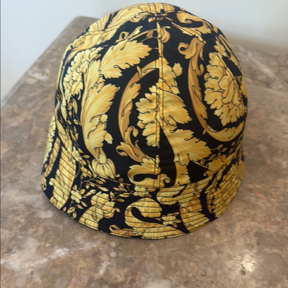 Versace Black and Gold Patterned Hat